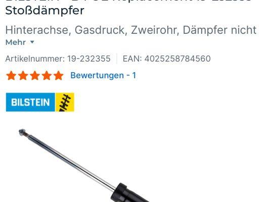 2 neue Stoßdämpfer von Fa.Bilstein (Gasdruck/Hinterachse)