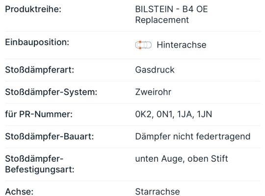 2 neue Stoßdämpfer von Fa.Bilstein (Gasdruck/Hinterachse)